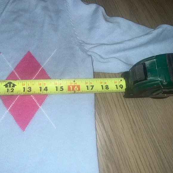 Y2K preppy soft girl Sky Blue V-Neck Sweater with Pink & White Argyle - Picture 4 of 7